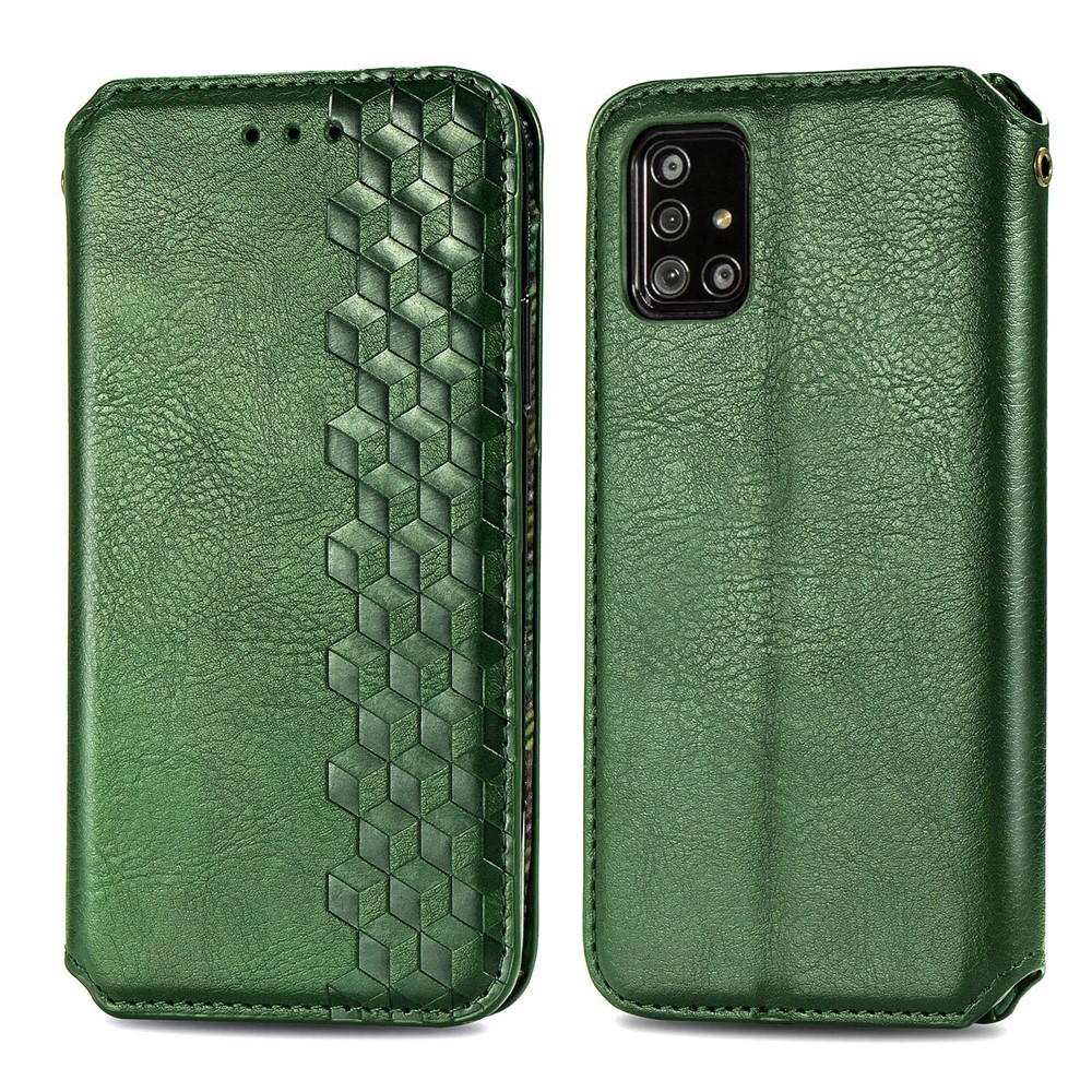 Wallet Stand Design Fashion Rhombus Texture PU Leather Auto-absorbed Case for Samsung Galaxy A51 4G SM-A515 - Green-2