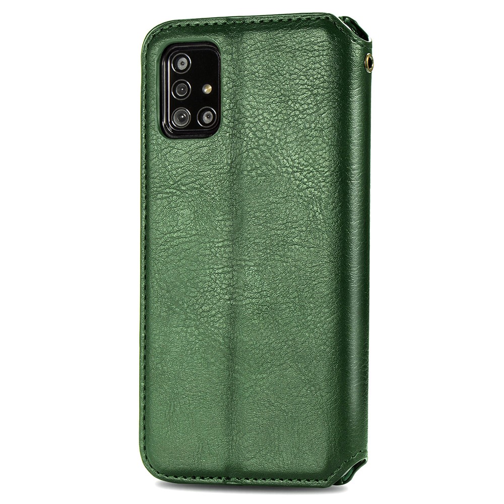 Wallet Stand Design Fashion Rhombus Texture PU Leather Auto-absorbed Case for Samsung Galaxy A51 4G SM-A515 - Green-4