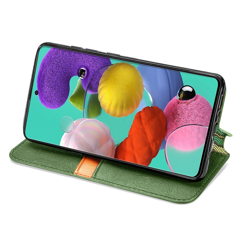 Wallet Stand Design Fashion Rhombus Texture PU Leather Auto-absorbed Case for Samsung Galaxy A51 4G SM-A515 - Green-6