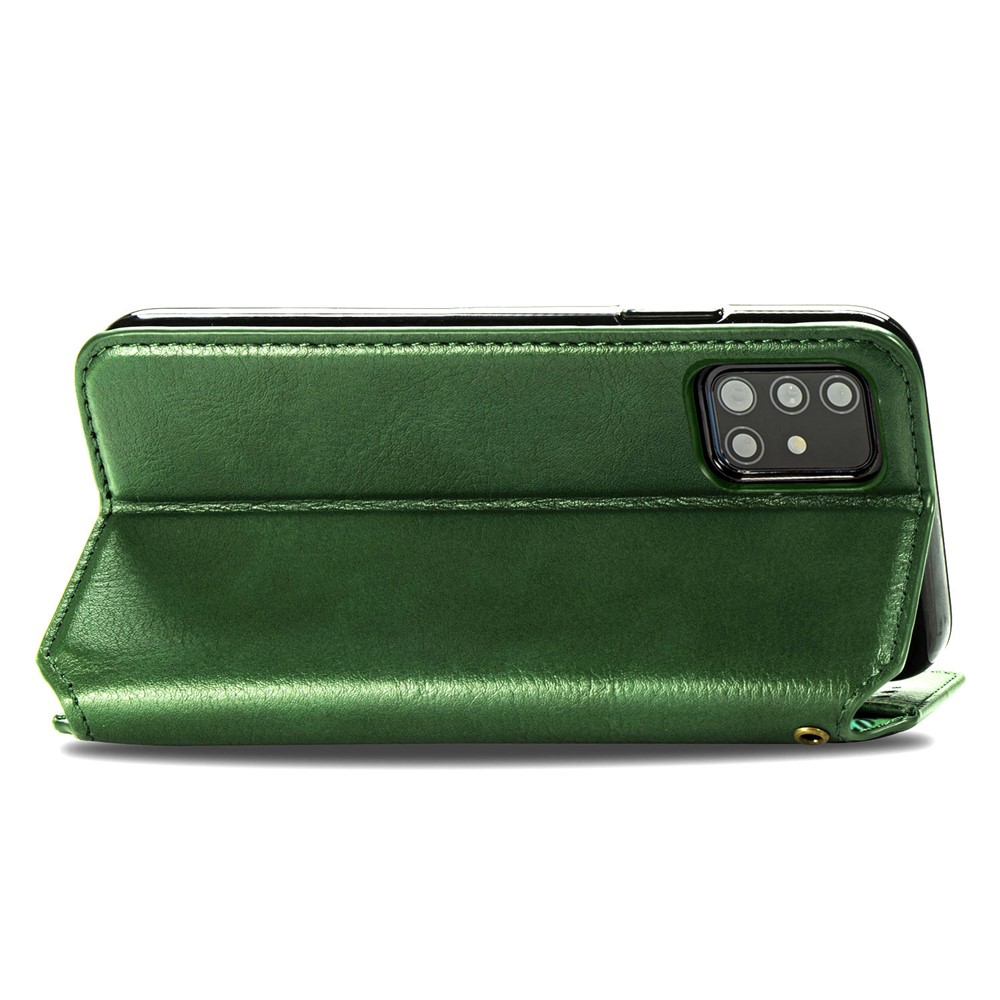 Wallet Stand Design Fashion Rhombus Texture PU Leather Auto-absorbed Case for Samsung Galaxy A51 4G SM-A515 - Green-7