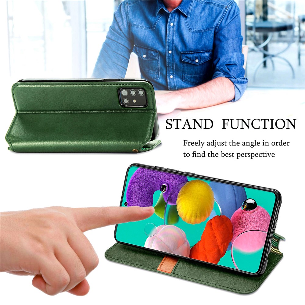 Wallet Stand Design Fashion Rhombus Texture PU Leather Auto-absorbed Case for Samsung Galaxy A51 4G SM-A515 - Green-8