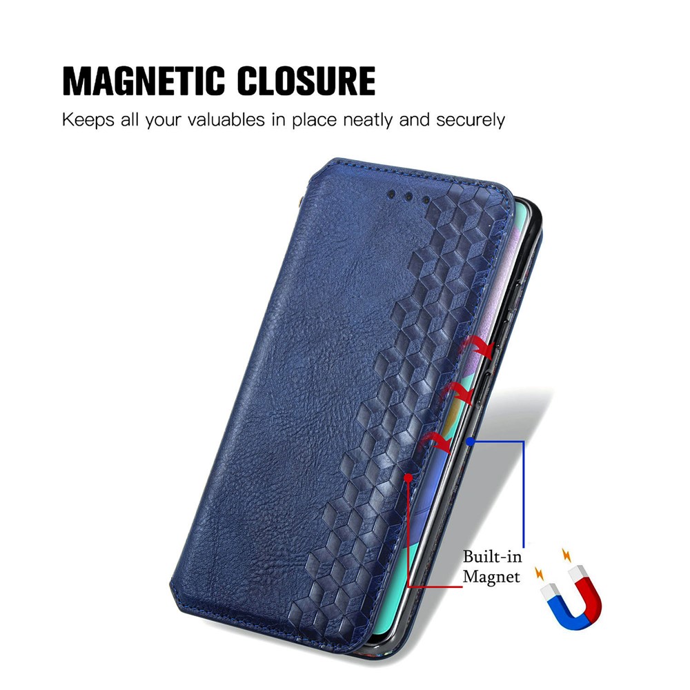 Wallet Stand Design Fashion Rhombus Texture PU Leather Auto-absorbed Case for Samsung Galaxy A51 4G SM-A515 - Blue-10