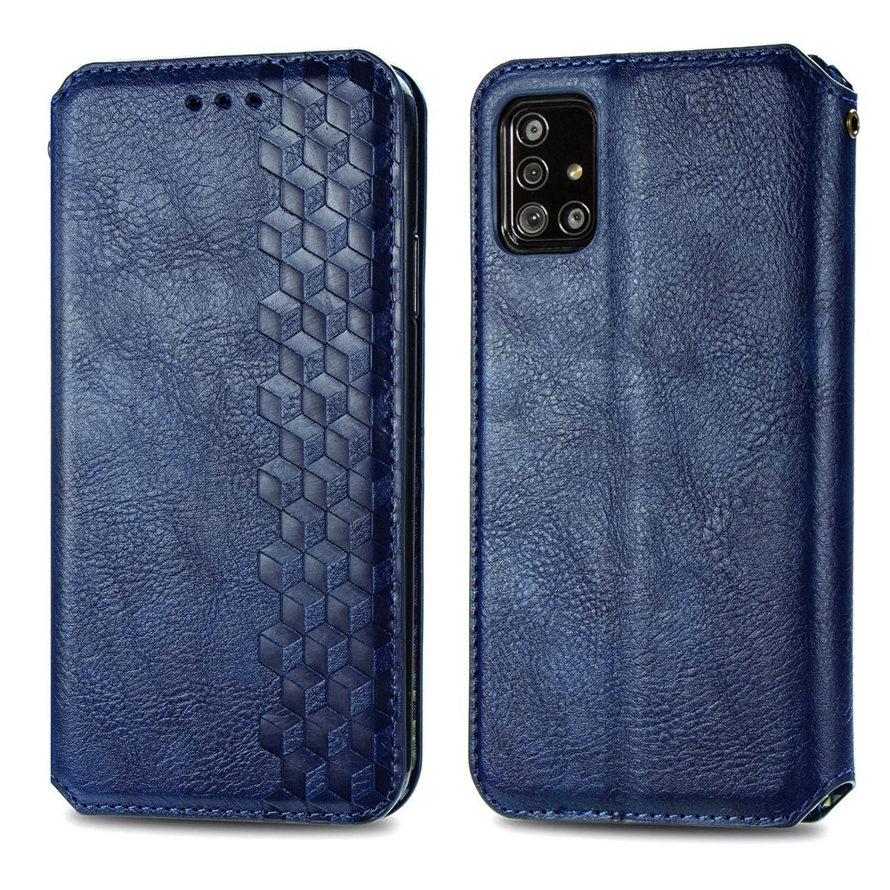 Wallet Stand Design Fashion Rhombus Texture PU Leather Auto-absorbed Case for Samsung Galaxy A51 4G SM-A515 - Blue-2