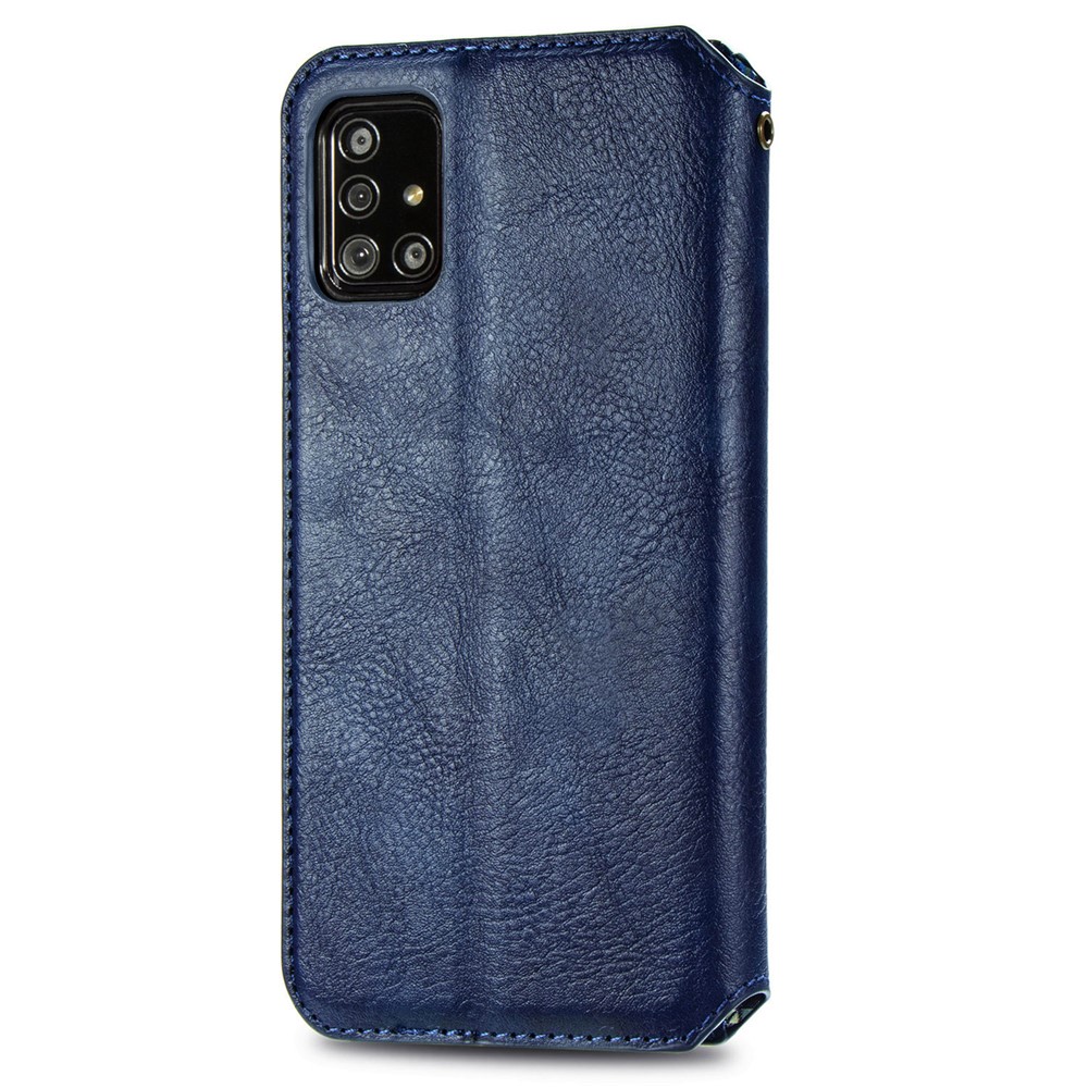 Wallet Stand Design Fashion Rhombus Texture PU Leather Auto-absorbed Case for Samsung Galaxy A51 4G SM-A515 - Blue-4