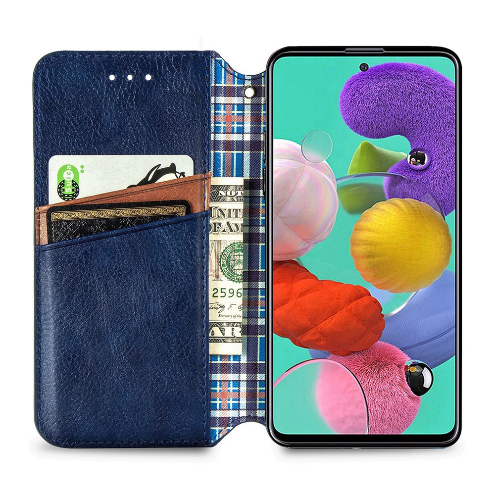 Wallet Stand Design Fashion Rhombus Texture PU Leather Auto-absorbed Case for Samsung Galaxy A51 4G SM-A515 - Blue-5