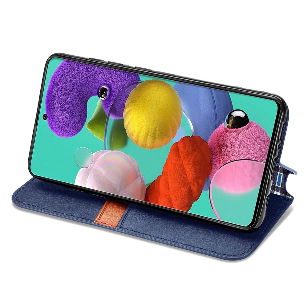 Wallet Stand Design Fashion Rhombus Texture PU Leather Auto-absorbed Case for Samsung Galaxy A51 4G SM-A515 - Blue-6