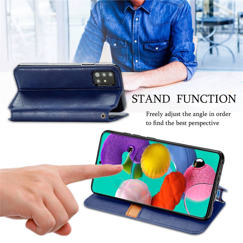 Wallet Stand Design Fashion Rhombus Texture PU Leather Auto-absorbed Case for Samsung Galaxy A51 4G SM-A515 - Blue-8