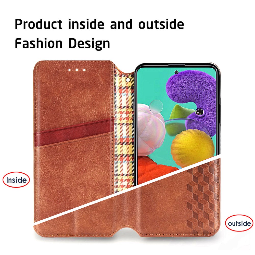 Wallet Stand Design Fashion Rhombus Texture PU Leather Auto-absorbed Case for Samsung Galaxy A51 4G SM-A515 - Brown-11
