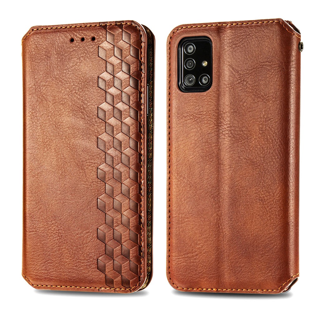 Wallet Stand Design Fashion Rhombus Texture PU Leather Auto-absorbed Case for Samsung Galaxy A51 4G SM-A515 - Brown-2