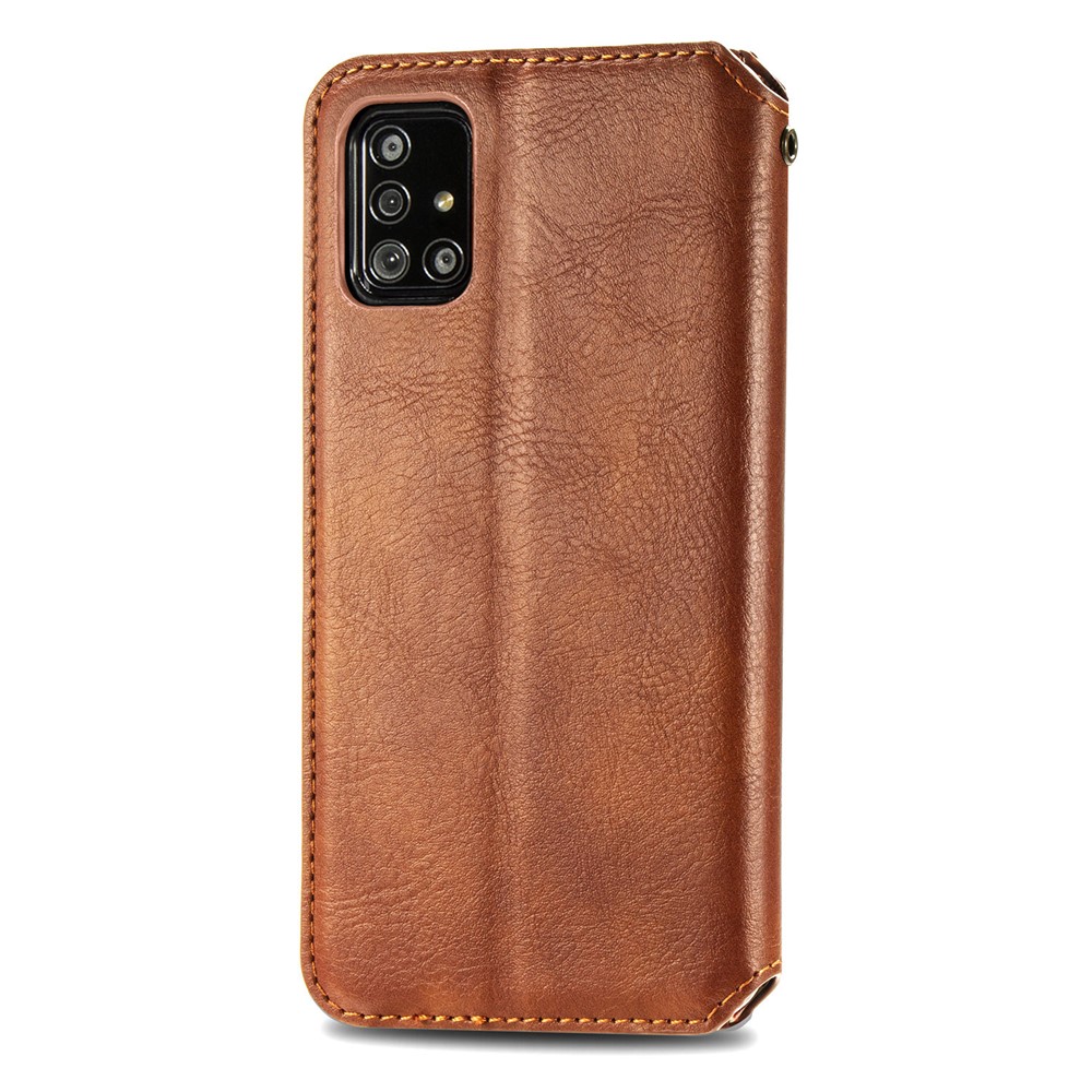 Wallet Stand Design Fashion Rhombus Texture PU Leather Auto-absorbed Case for Samsung Galaxy A51 4G SM-A515 - Brown-4