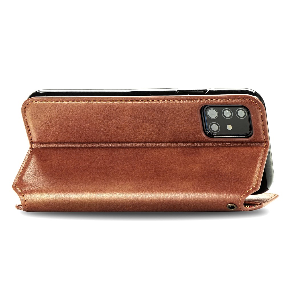 Wallet Stand Design Fashion Rhombus Texture PU Leather Auto-absorbed Case for Samsung Galaxy A51 4G SM-A515 - Brown-7