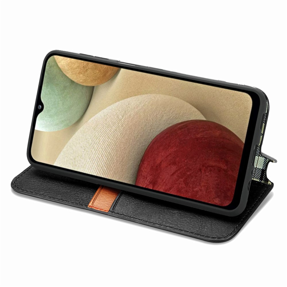Auto-absorbed Fashion Rhombus Texture PU Leather Wallet Stand Case for Samsung Galaxy A12 - Black-4