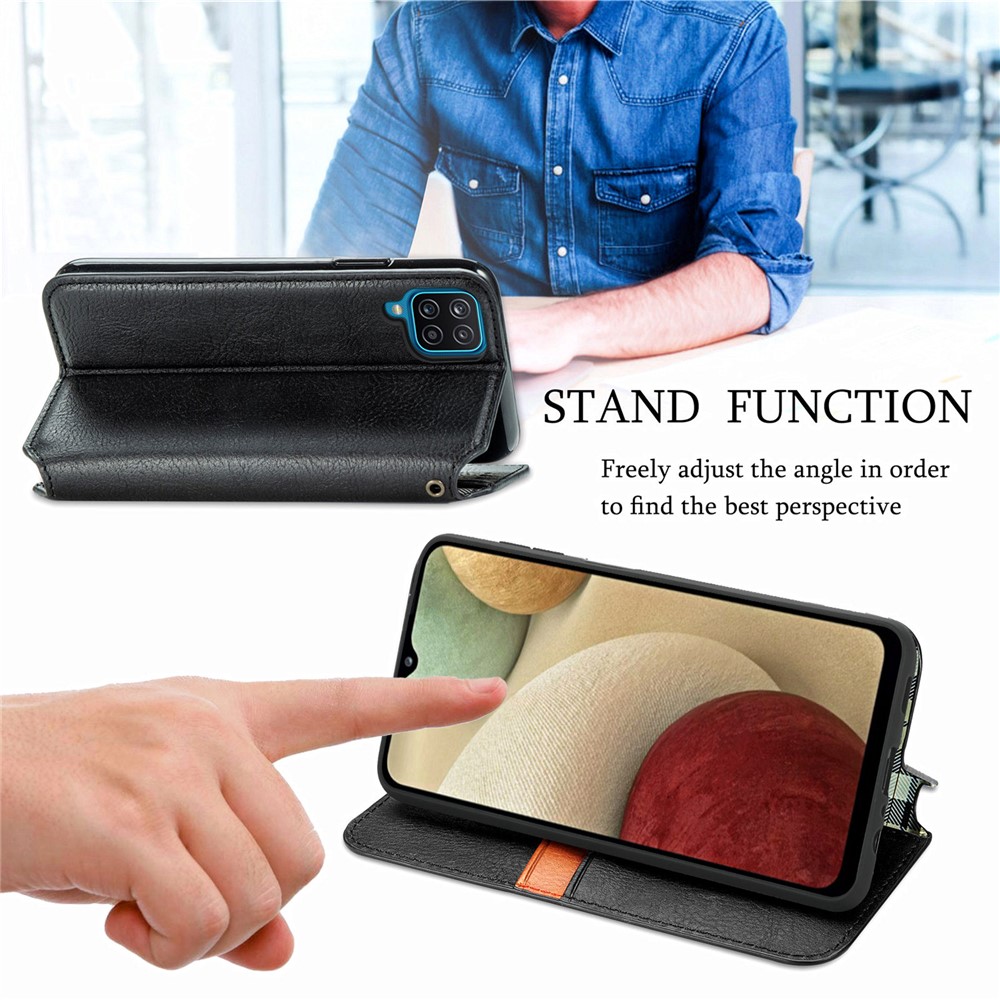 Auto-absorbed Fashion Rhombus Texture PU Leather Wallet Stand Case for Samsung Galaxy A12 - Black-6
