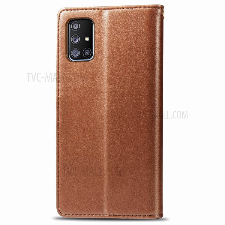 Plain Leather Phone Case Shell with Wallet Stand Design for Samsung Galaxy A71 5G SM-A716 - Light Brown-3
