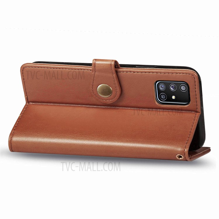 Plain Leather Phone Case Shell with Wallet Stand Design for Samsung Galaxy A71 5G SM-A716 - Light Brown-6