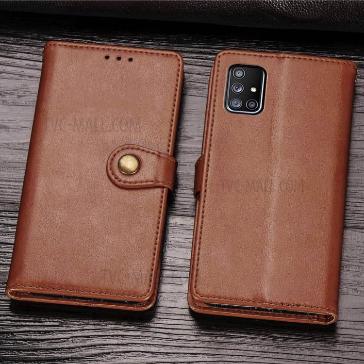 Plain Leather Phone Case Shell with Wallet Stand Design for Samsung Galaxy A71 5G SM-A716 - Light Brown-9