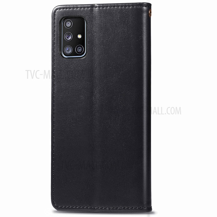 Solid Color Leather Phone Case Shell with Wallet Stand Design for Samsung Galaxy A51 5G SM-A516 - Black-3