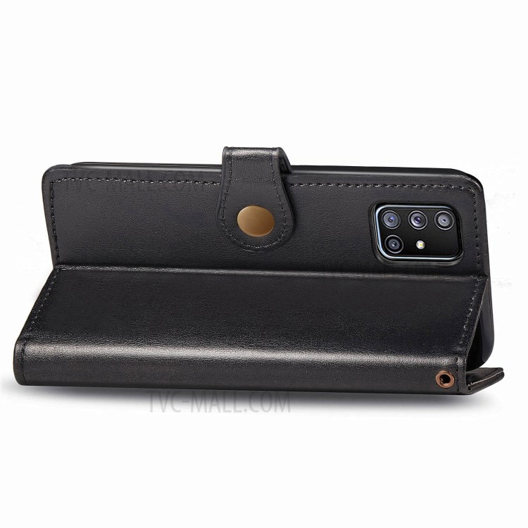 Solid Color Leather Phone Case Shell with Wallet Stand Design for Samsung Galaxy A51 5G SM-A516 - Black-6