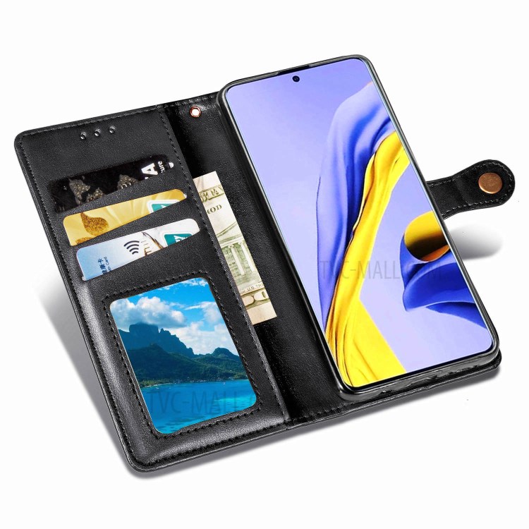 Solid Color Leather Phone Case Shell with Wallet Stand Design for Samsung Galaxy A51 5G SM-A516 - Black-7