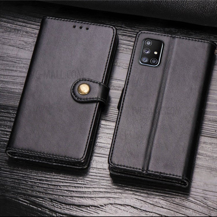 Solid Color Leather Phone Case Shell with Wallet Stand Design for Samsung Galaxy A51 5G SM-A516 - Black-9