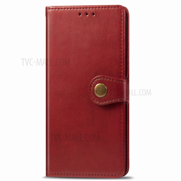 Solid Color Leather Phone Case Shell with Wallet Stand Design for Samsung Galaxy A51 5G SM-A516 - Red-2