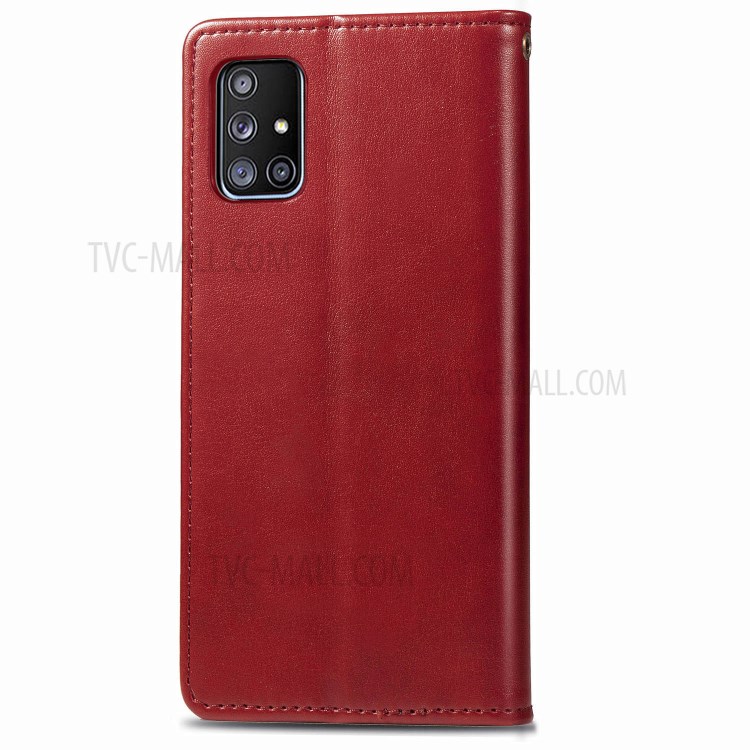 Solid Color Leather Phone Case Shell with Wallet Stand Design for Samsung Galaxy A51 5G SM-A516 - Red-3