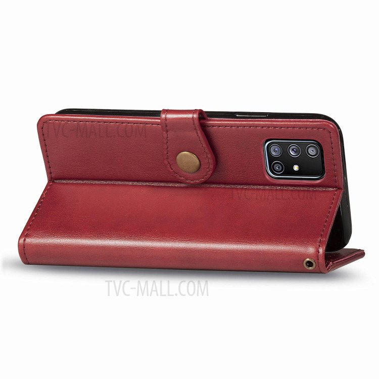Solid Color Leather Phone Case Shell with Wallet Stand Design for Samsung Galaxy A51 5G SM-A516 - Red-6