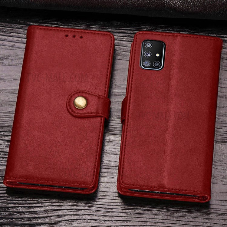 Solid Color Leather Phone Case Shell with Wallet Stand Design for Samsung Galaxy A51 5G SM-A516 - Red-9
