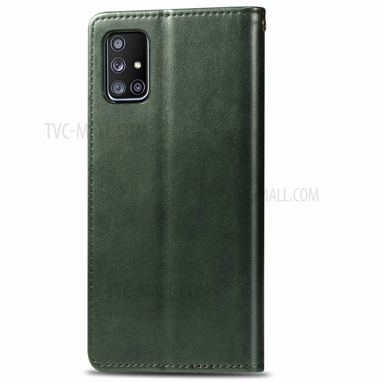 Solid Color Leather Phone Case Shell with Wallet Stand Design for Samsung Galaxy A51 5G SM-A516 - Blackish Green-3