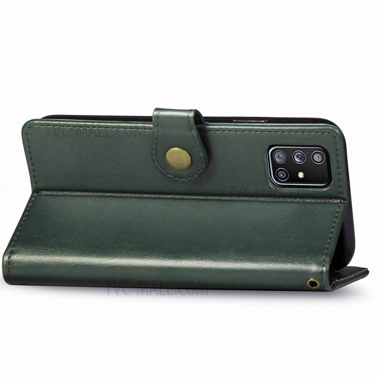 Solid Color Leather Phone Case Shell with Wallet Stand Design for Samsung Galaxy A51 5G SM-A516 - Blackish Green-6