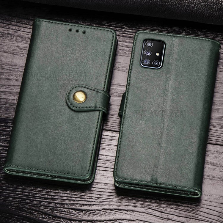 Solid Color Leather Phone Case Shell with Wallet Stand Design for Samsung Galaxy A51 5G SM-A516 - Blackish Green-9