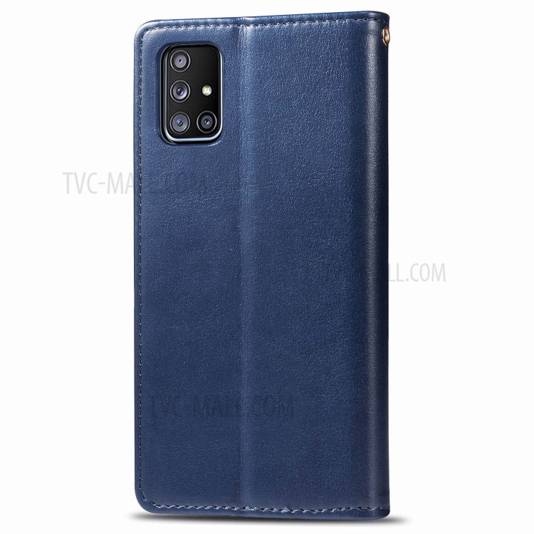 Solid Color Leather Phone Case Shell with Wallet Stand Design for Samsung Galaxy A51 5G SM-A516 - Dark Blue-3