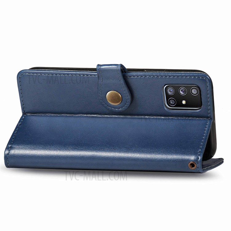 Solid Color Leather Phone Case Shell with Wallet Stand Design for Samsung Galaxy A51 5G SM-A516 - Dark Blue-6