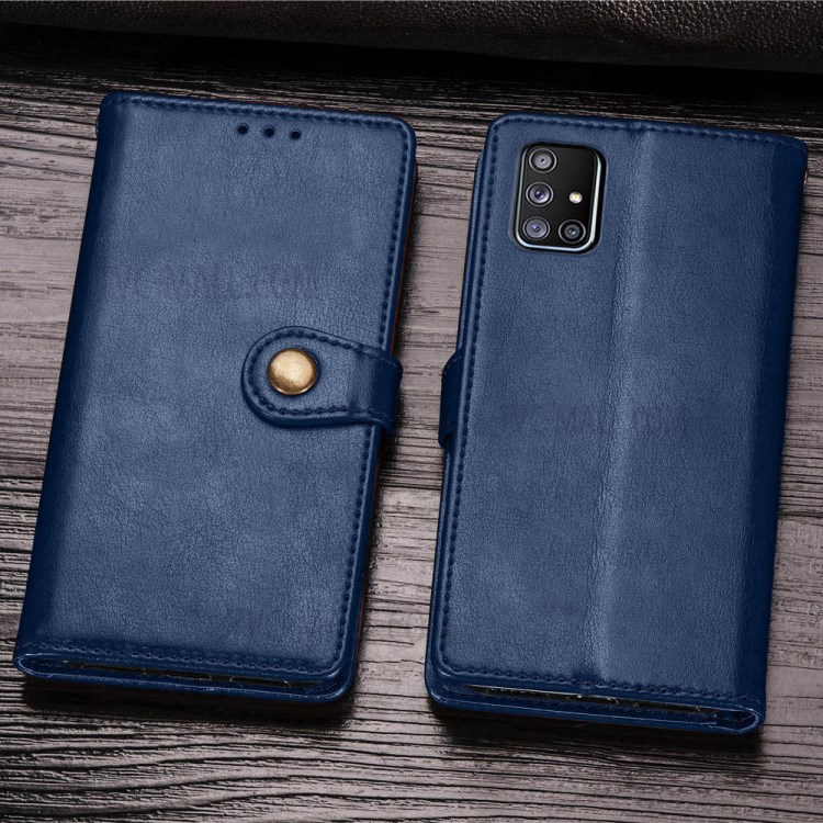 Solid Color Leather Phone Case Shell with Wallet Stand Design for Samsung Galaxy A51 5G SM-A516 - Dark Blue-9