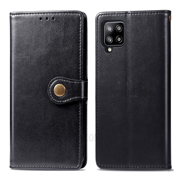 Solid Color Leather Wallet Phone Stand Case Shell for Samsung Galaxy A42 5G - Black-2