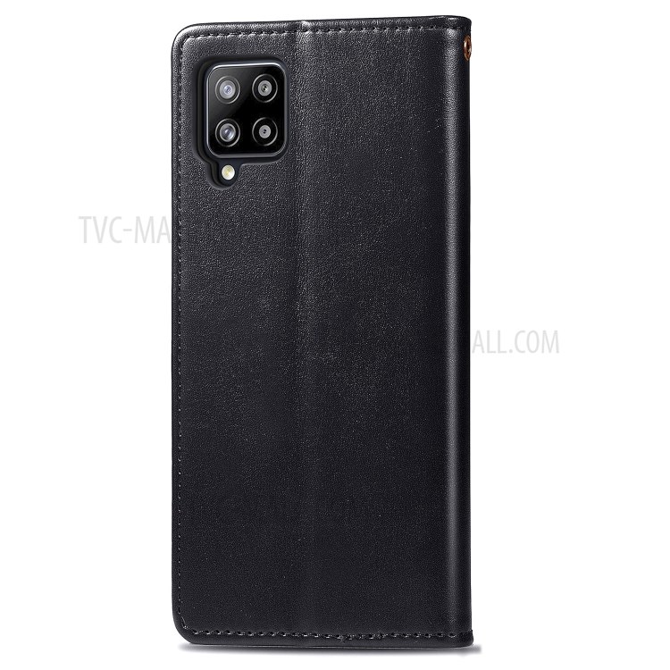 Solid Color Leather Wallet Phone Stand Case Shell for Samsung Galaxy A42 5G - Black-4
