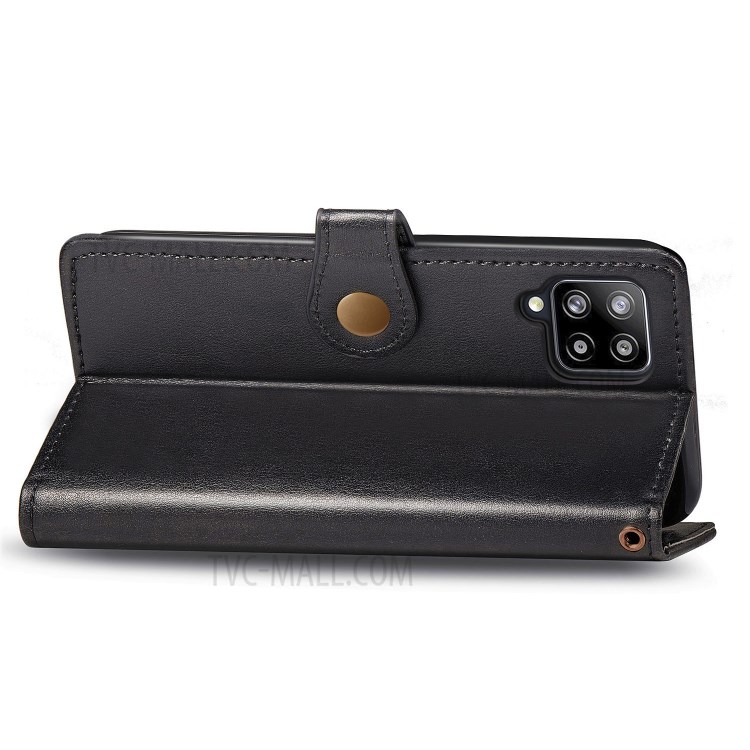 Solid Color Leather Wallet Phone Stand Case Shell for Samsung Galaxy A42 5G - Black-7
