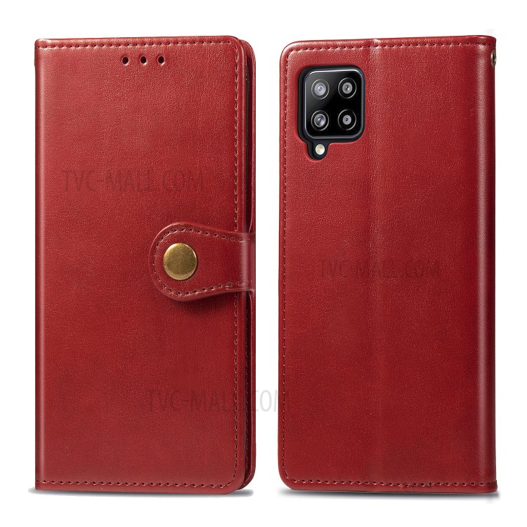 Solid Color Leather Wallet Phone Stand Case Shell for Samsung Galaxy A42 5G - Red-2