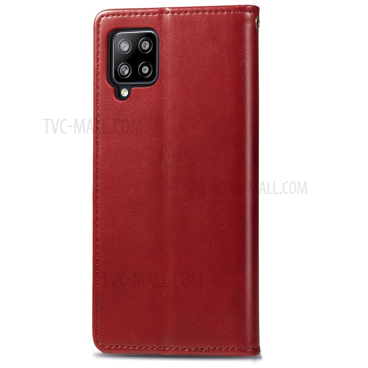 Solid Color Leather Wallet Phone Stand Case Shell for Samsung Galaxy A42 5G - Red-4