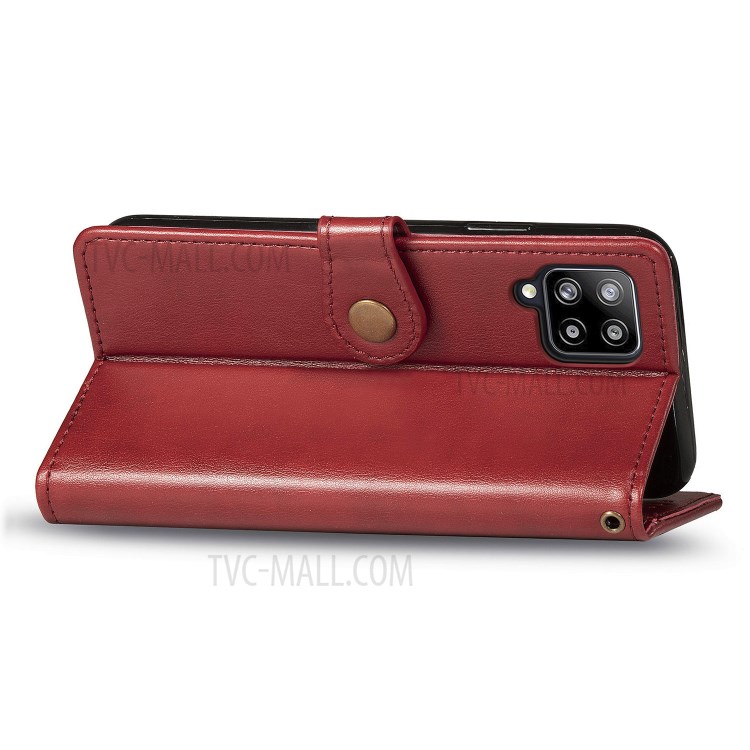 Solid Color Leather Wallet Phone Stand Case Shell for Samsung Galaxy A42 5G - Red-7