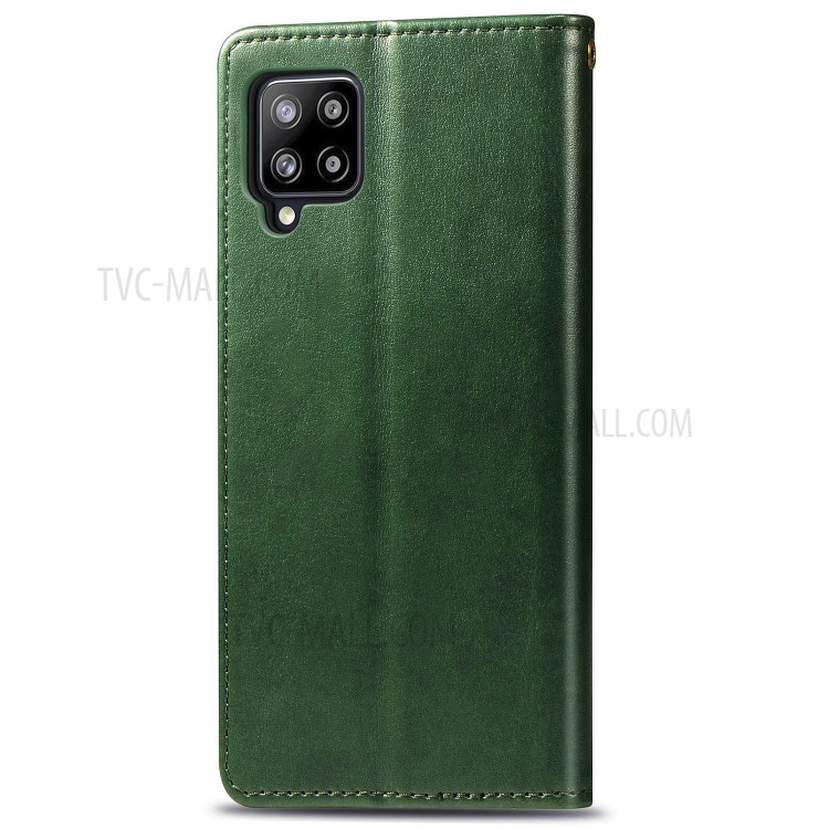 Solid Color Leather Wallet Phone Stand Case Shell for Samsung Galaxy A42 5G - Blackish Green-4