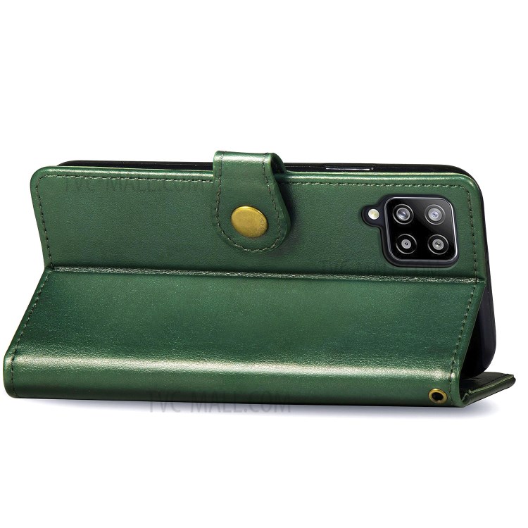Solid Color Leather Wallet Phone Stand Case Shell for Samsung Galaxy A42 5G - Blackish Green-7