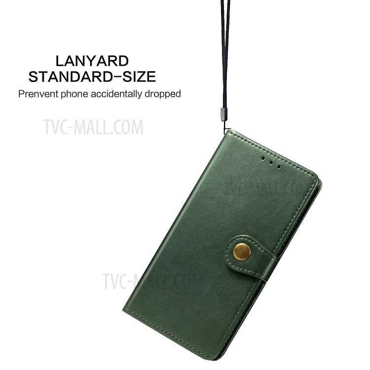 Solid Color Leather Wallet Phone Stand Case Shell for Samsung Galaxy A42 5G - Blackish Green-9
