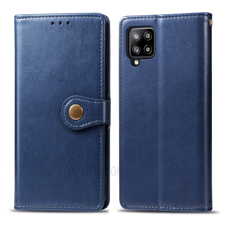 Solid Color Leather Wallet Phone Stand Case Shell for Samsung Galaxy A42 5G - Dark Blue-2
