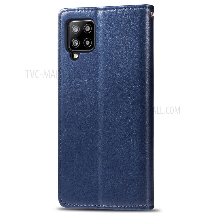 Solid Color Leather Wallet Phone Stand Case Shell for Samsung Galaxy A42 5G - Dark Blue-4