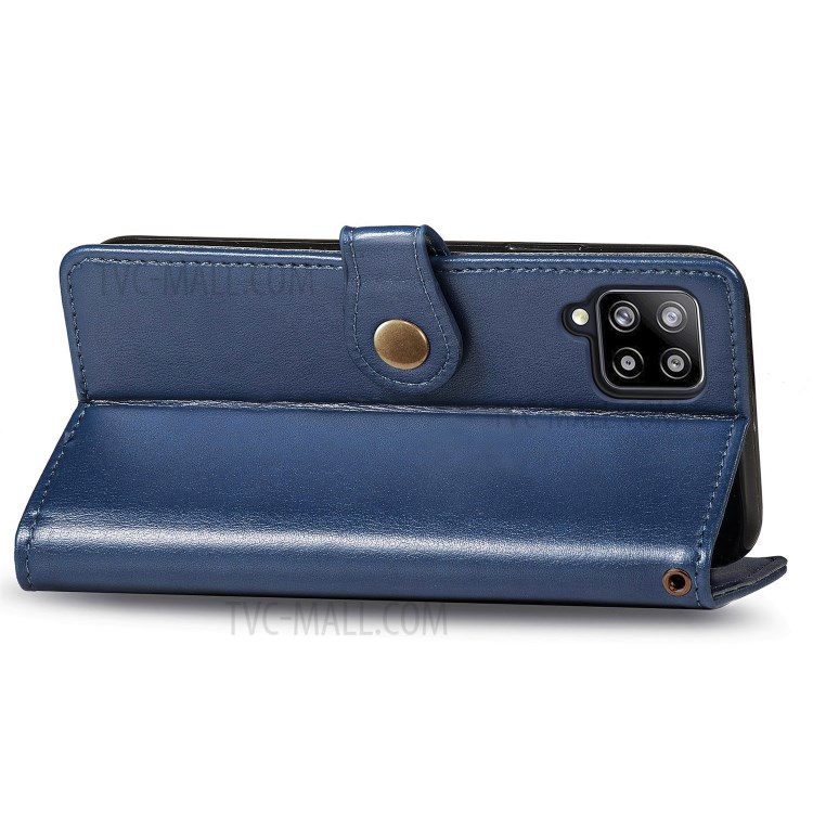 Solid Color Leather Wallet Phone Stand Case Shell for Samsung Galaxy A42 5G - Dark Blue-7