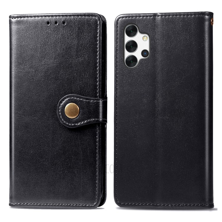 Solid Color Leather Phone Case for Samsung Galaxy A32 5G Wallet Stand Shell - Black-2