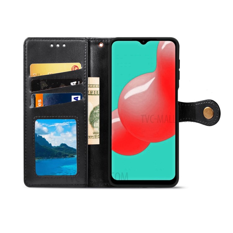 Solid Color Leather Phone Case for Samsung Galaxy A32 5G Wallet Stand Shell - Black-3