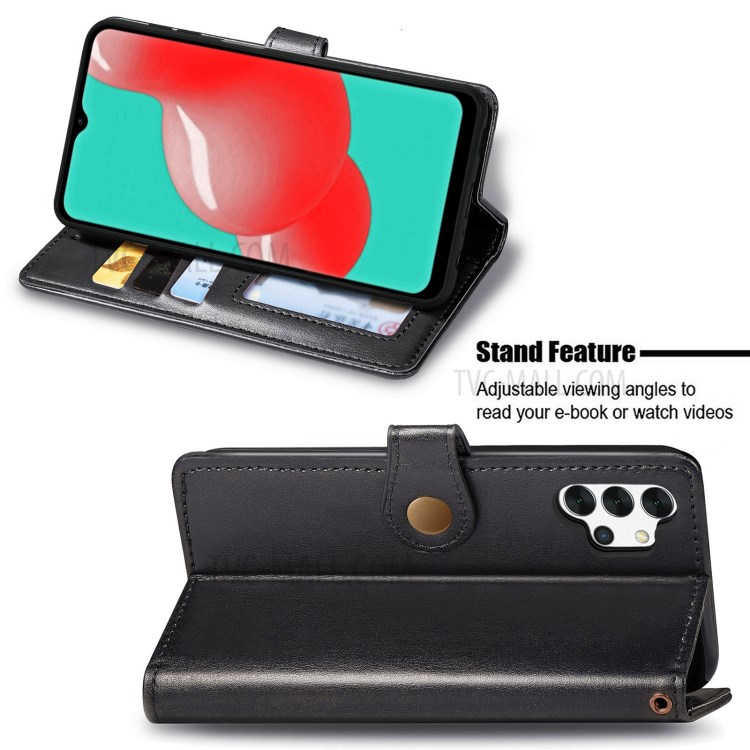Solid Color Leather Phone Case for Samsung Galaxy A32 5G Wallet Stand Shell - Black-4