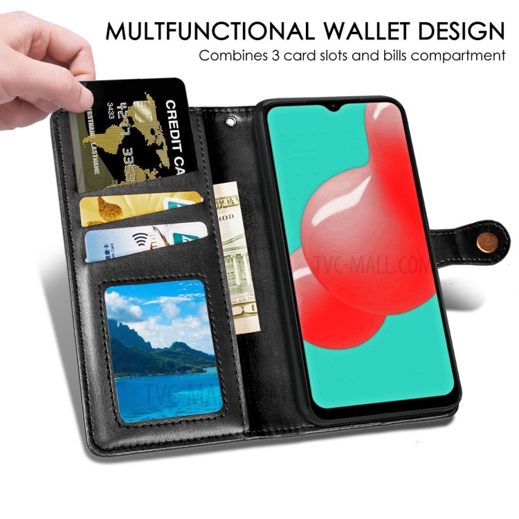 Solid Color Leather Phone Case for Samsung Galaxy A32 5G Wallet Stand Shell - Black-5